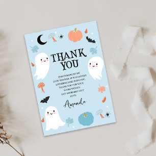 Modern Blue Halloween Baby Shower Thank You Card