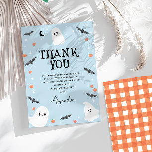 Modern Blue Halloween Little Boo Baby Shower Thank You Card