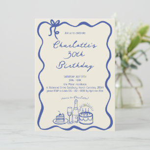 MODERN BLUE Hand Drawn 30th Birthday Invitation