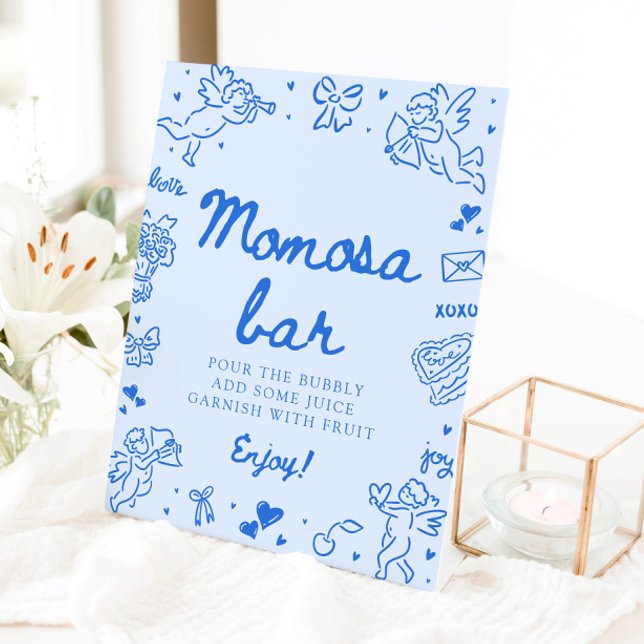 Modern Blue Hand Drawn Baby Shower Momosa Bar Sign (Modern Blue Hand Drawn Baby Shower Momosa Bar Sign)
