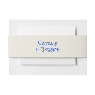Modern Blue Hand Written Pastel Wedding Invitation Belly Band