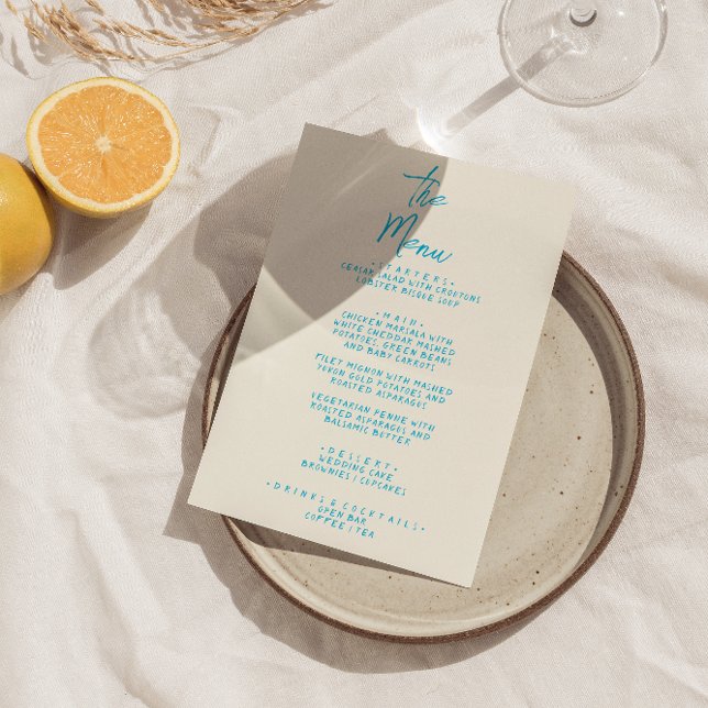 Modern Blue Hand-Written Retro Trendy Wedding Menu (Creator Uploaded)