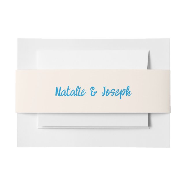 Modern Blue Hand Written Retro Unique Wedding      Invitation Belly Band (Front Example)