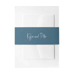 Modern Blue Handwritten Script Elegant Wedding Invitation Belly Band