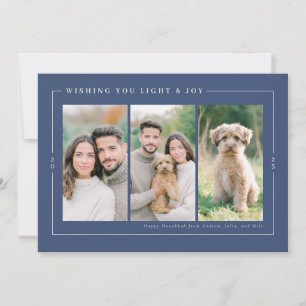 Modern Blue Hanukkah Photo Collage Holiday Card