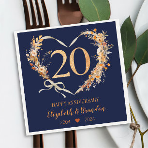 Modern Blue Happy 20th Anniversary Wedding Napkins