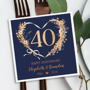 Modern Blue Happy 40th Anniversary Wedding Napkins