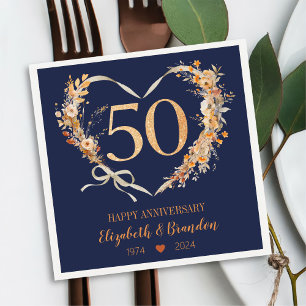 Modern Blue Happy 50th Anniversary Wedding Napkins