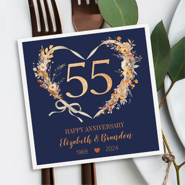 Modern Blue Happy 55th Anniversary Wedding Napkins (Creator Uploaded)