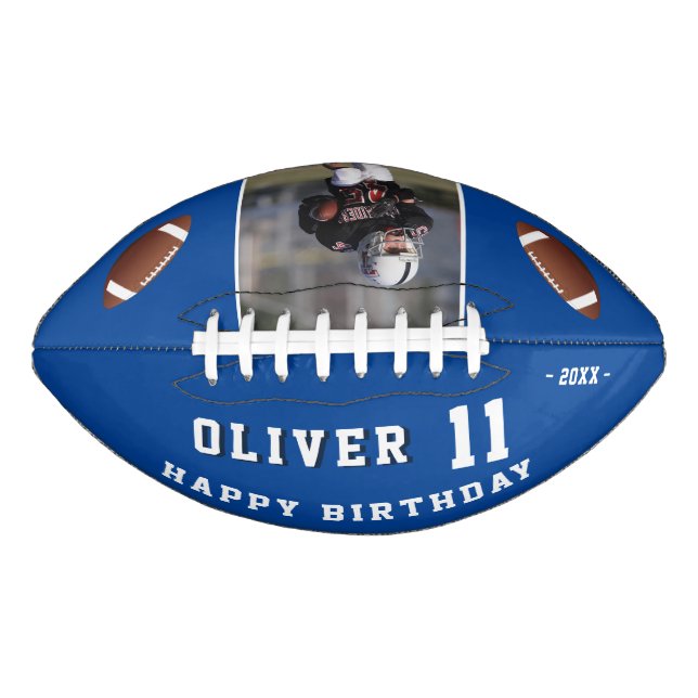 Modern Blue Happy Birthday Kids Photo Football (Front)