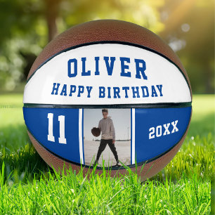 Modern Blue Happy Birthday Photo Basketball