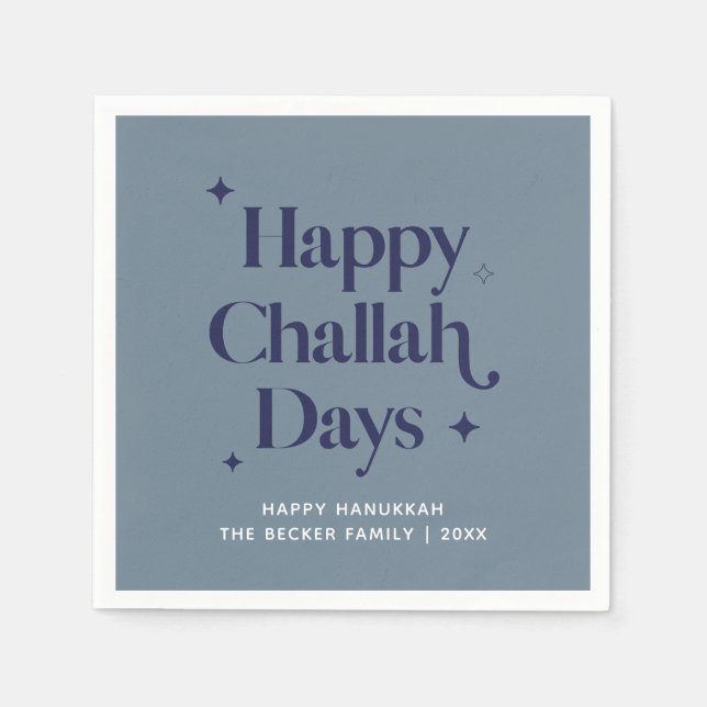 Modern Blue Happy Challah Days Hanukkah  Napkin (Front)