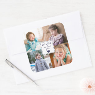 Modern Blue Heart 4 Kids Photo Collage Square Sticker