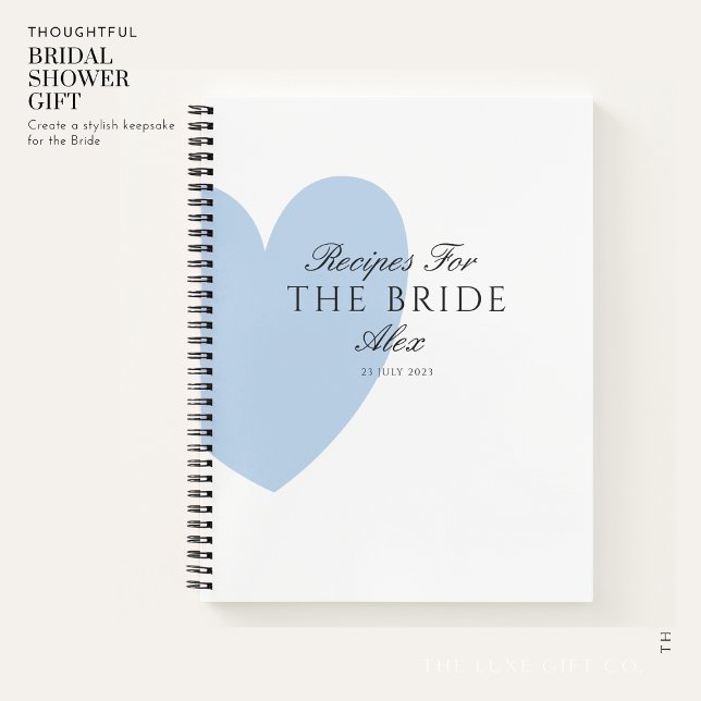 Modern Blue Heart Bridal Shower Keepsake Recipe Notebook (Creator Uploaded)