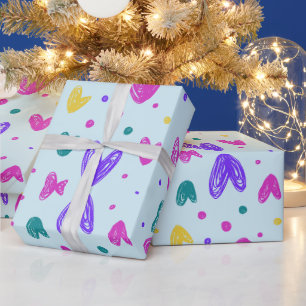 Modern Blue Heart Pattern Minimalist Wrapping Paper