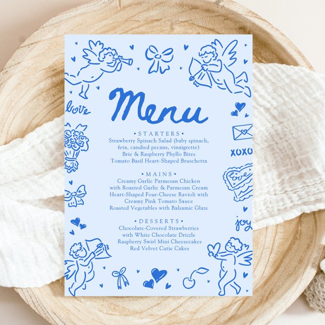 Modern Blue Hearts Hand Drawn Valentine Menu (Modern Blue Hearts Hand Drawn Valentine Menu)