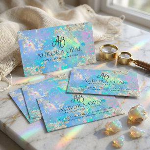 Modern Blue Holographic Iridescent Opal Gold Business Card