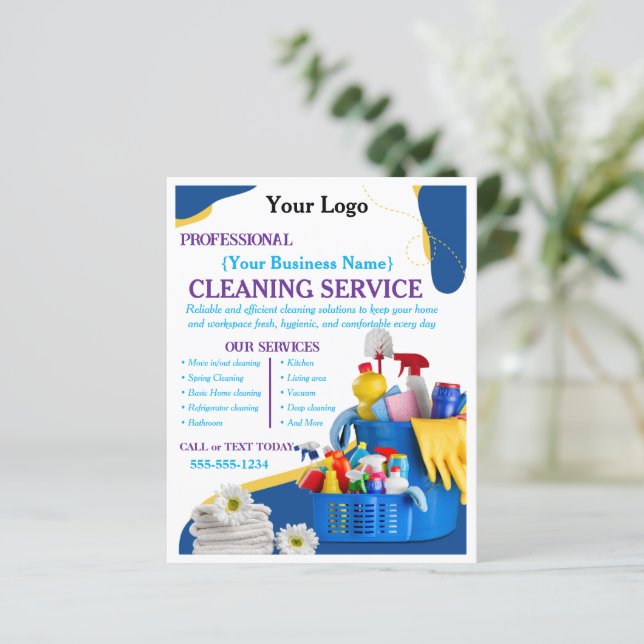 Modern Blue Home Cleaning Service Editable (Standing Front)