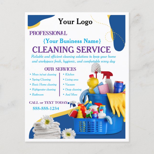 Modern Blue Home Cleaning Service Editable Flyer (Front)