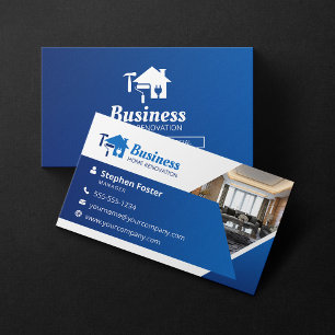 Modern Blue Home Renovation Contractor Remodeling Business Card