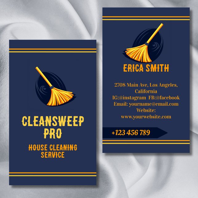 Modern Blue House Cleaning Services Logo Business Card (Creator Uploaded)