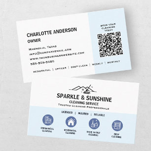 Modern Blue Housekeeping Cleaning Service QR Code Business Card
