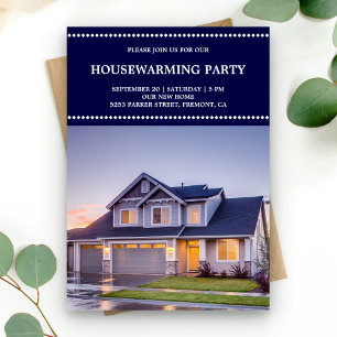 Modern Blue Housewarming Party Photo Invitation
