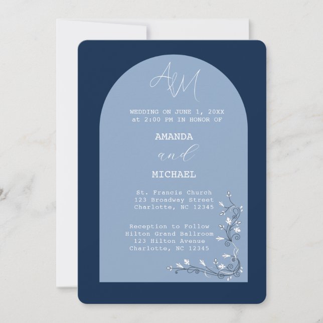 Modern Blue Hues Arch Wedding Invitation (Front)