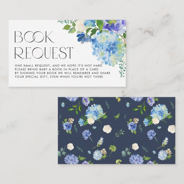 Modern Blue Hydrangea Baby Shower Book Request Enclosure Card (Front/Back)
