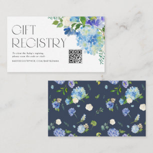 Modern Blue Hydrangea Baby Shower QR Code Registry Enclosure Card