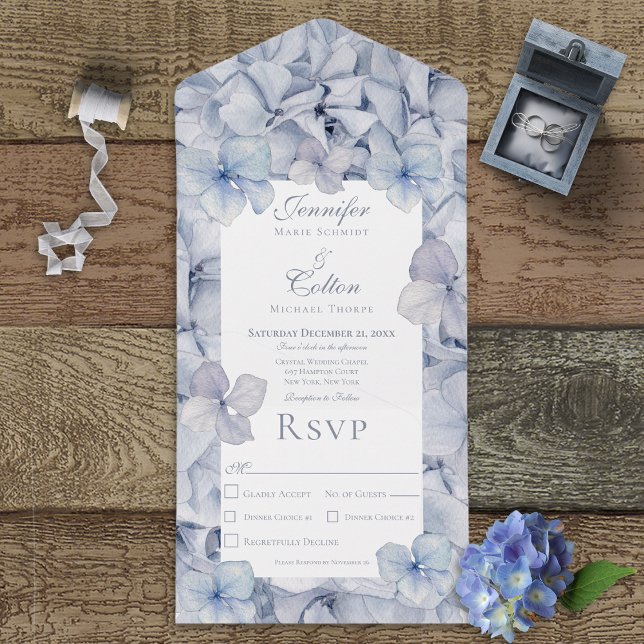 Modern Blue Hydrangea Blooms Dinner All In One Invitation (Creator Uploaded)