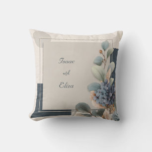 Modern Blue Hydrangea Botanical Geometric Wedding Cushion