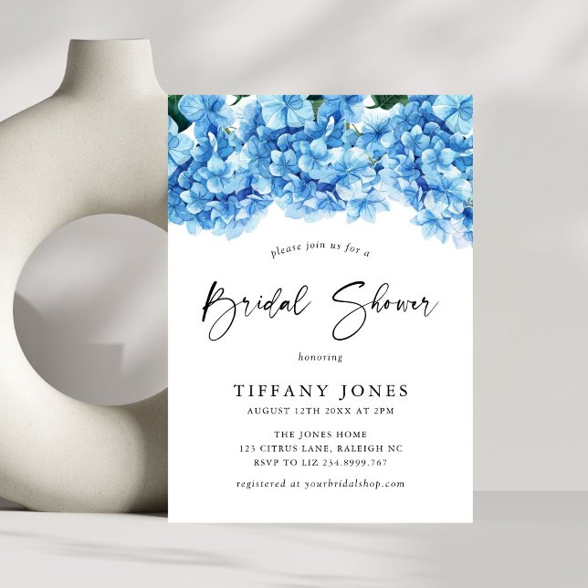 Modern Blue Hydrangea Floral Bridal Shower Invitation (Creator Uploaded)