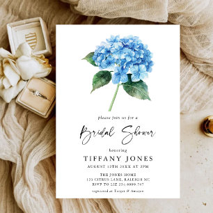 Modern Blue Hydrangea Floral Bridal Shower Invitation