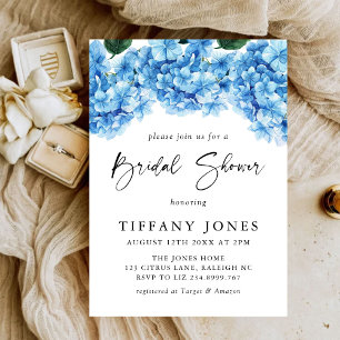 Modern Blue Hydrangea Floral Bridal Shower Invitation