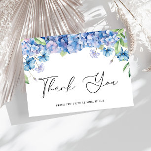 Modern Blue Hydrangea Floral Bridal Shower Thank You Card