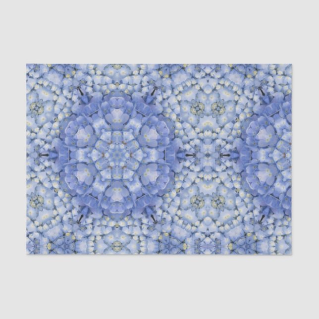 Modern Blue Hydrangea Floral Kaleidoscope Tissue Paper (Front)