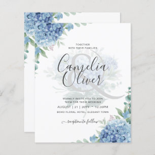 Modern Blue Hydrangea Floral Wedding Invitation