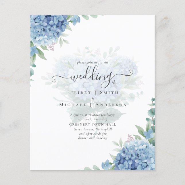 Modern Blue Hydrangea Floral Wedding Invitation Flyer (Front)