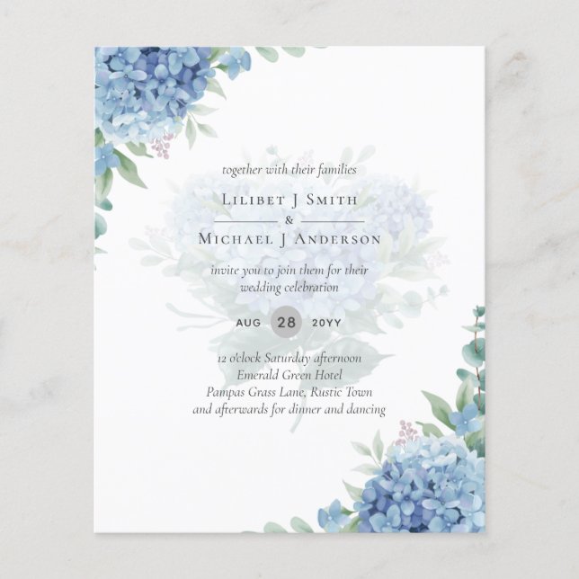 Modern Blue Hydrangea Floral Wedding Invitation Flyer (Front)