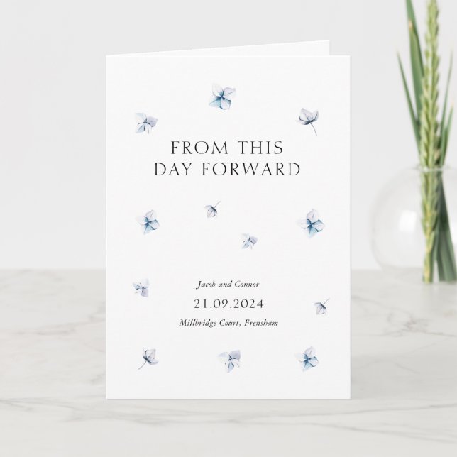 Modern Blue Hydrangea Floral Wedding Program (Front)