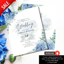 Modern Blue Hydrangea PHOTO Wedding Invitation