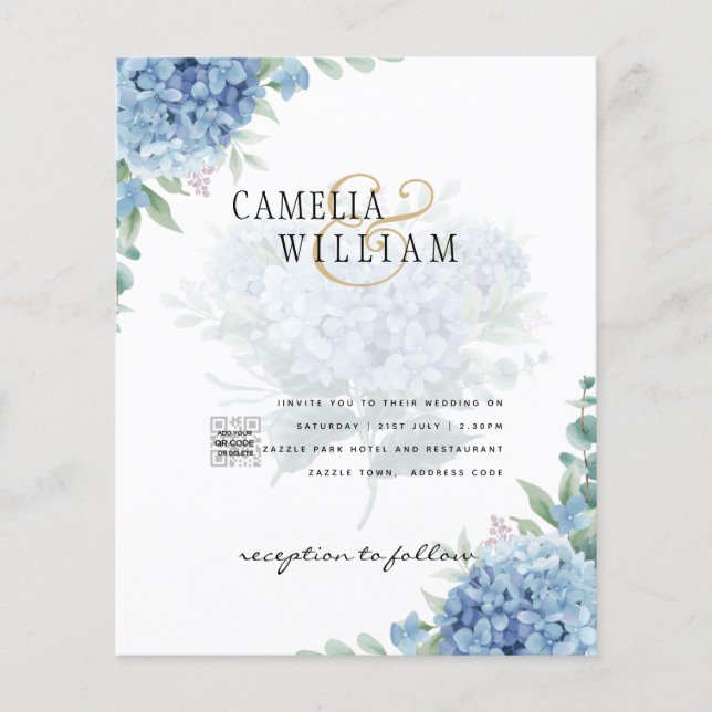Modern Blue Hydrangea PHOTO Wedding Invitation Flyer (Front)