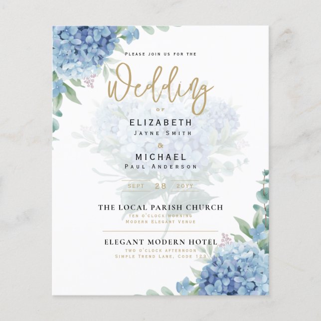 Modern Blue Hydrangea PHOTO Wedding Invitation Flyer (Front)