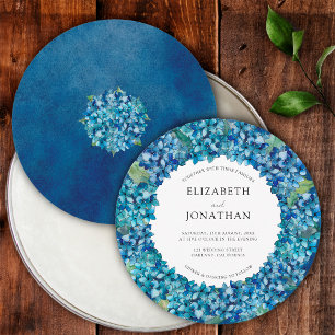 Modern Blue Hydrangea Round Wedding Invitation