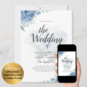 Modern Blue Hydrangea Wedding Invitation QR Code