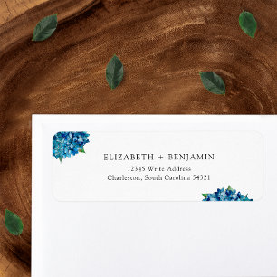 Modern Blue Hydrangeas Wedding RSVP Return Address Label