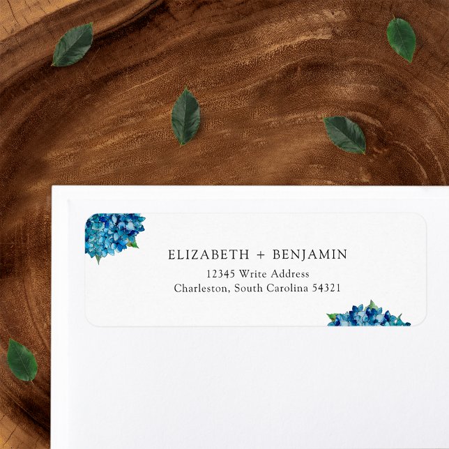 Modern Blue Hydrangeas Wedding RSVP Return Address Label (Creator Uploaded)