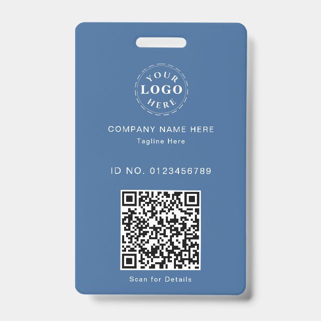 Modern Blue ID Badge with Logo and Quick-Scan QR (Front)