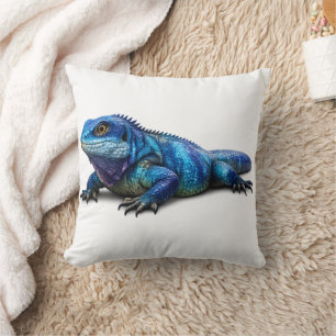 Modern Blue Iguana Lizard Throw Pillow